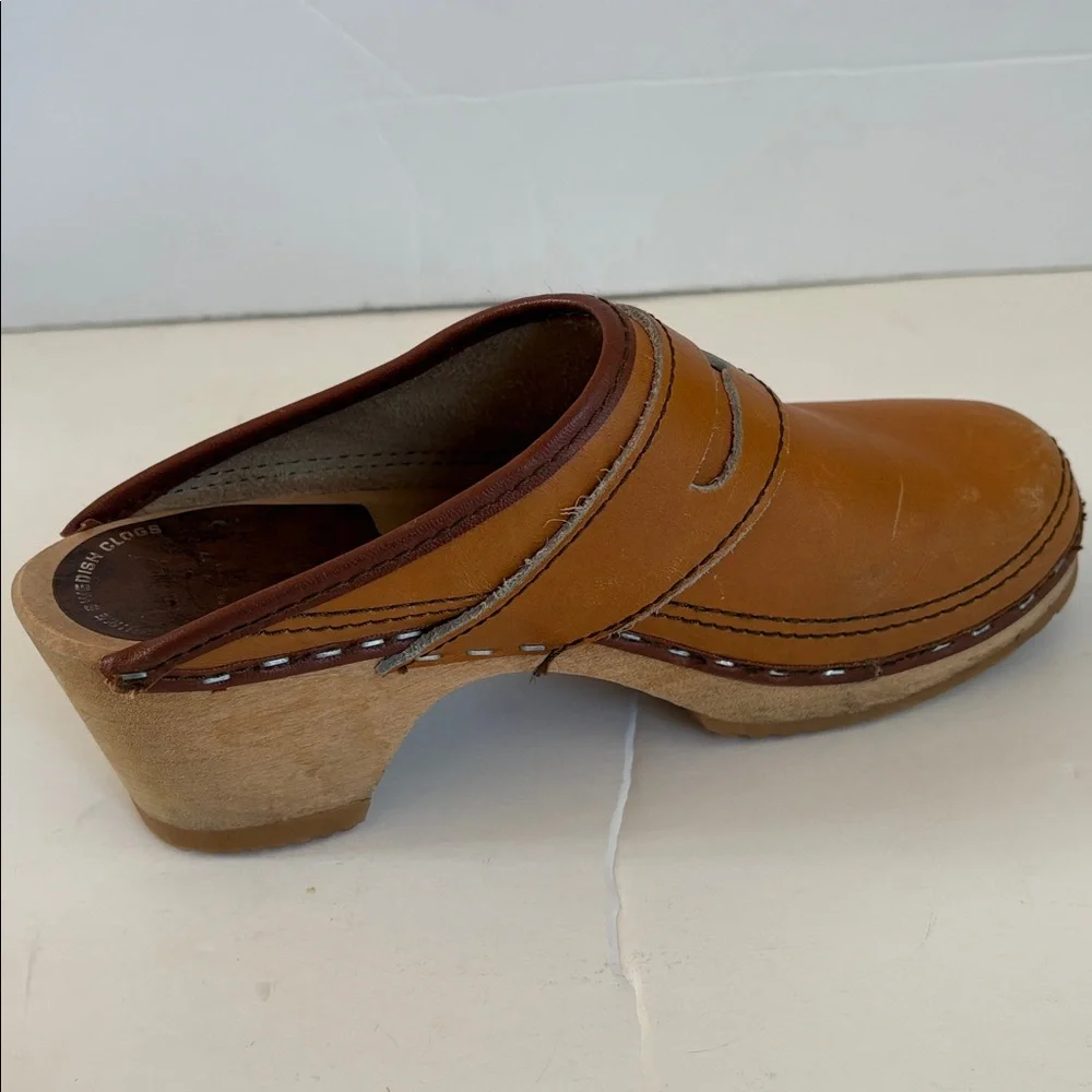 Vintage Lofsko genuine Swedish clogs wooden clog cognac colored leather size 35 - Picture 11 of 16